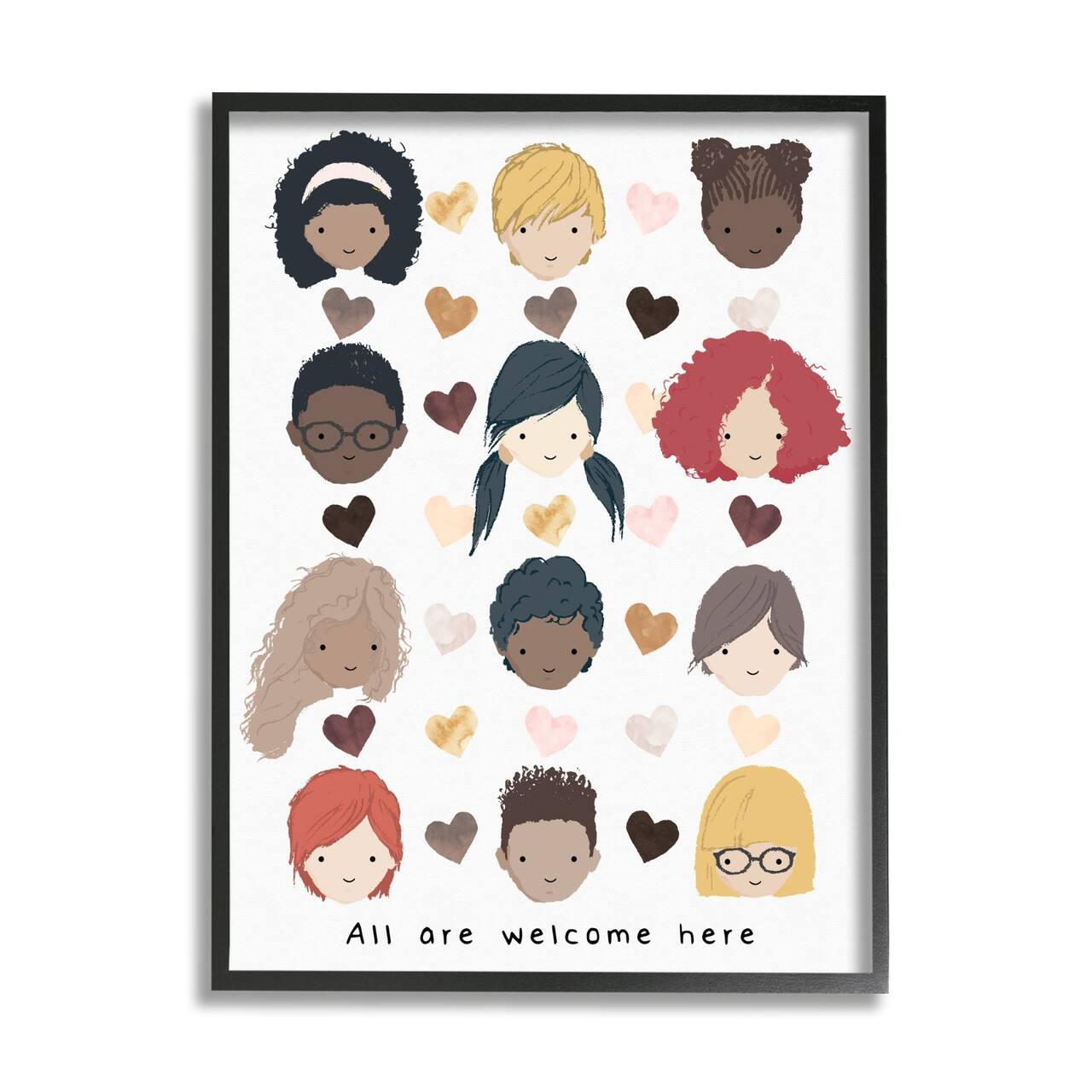 Stupell Industries All Welcome Here Child Portraits Black Framed Wall Art